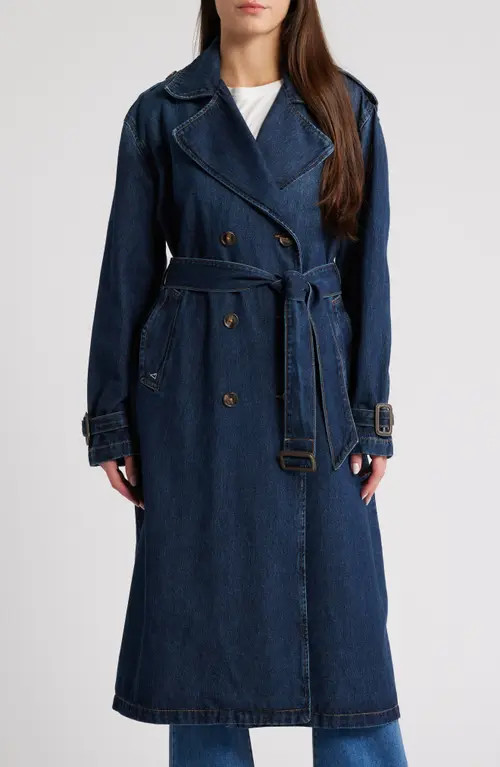 HIDDEN JEANS Classic Denim Trench Coat in Dark Wash at Nordstrom, Size Medium | Nordstrom