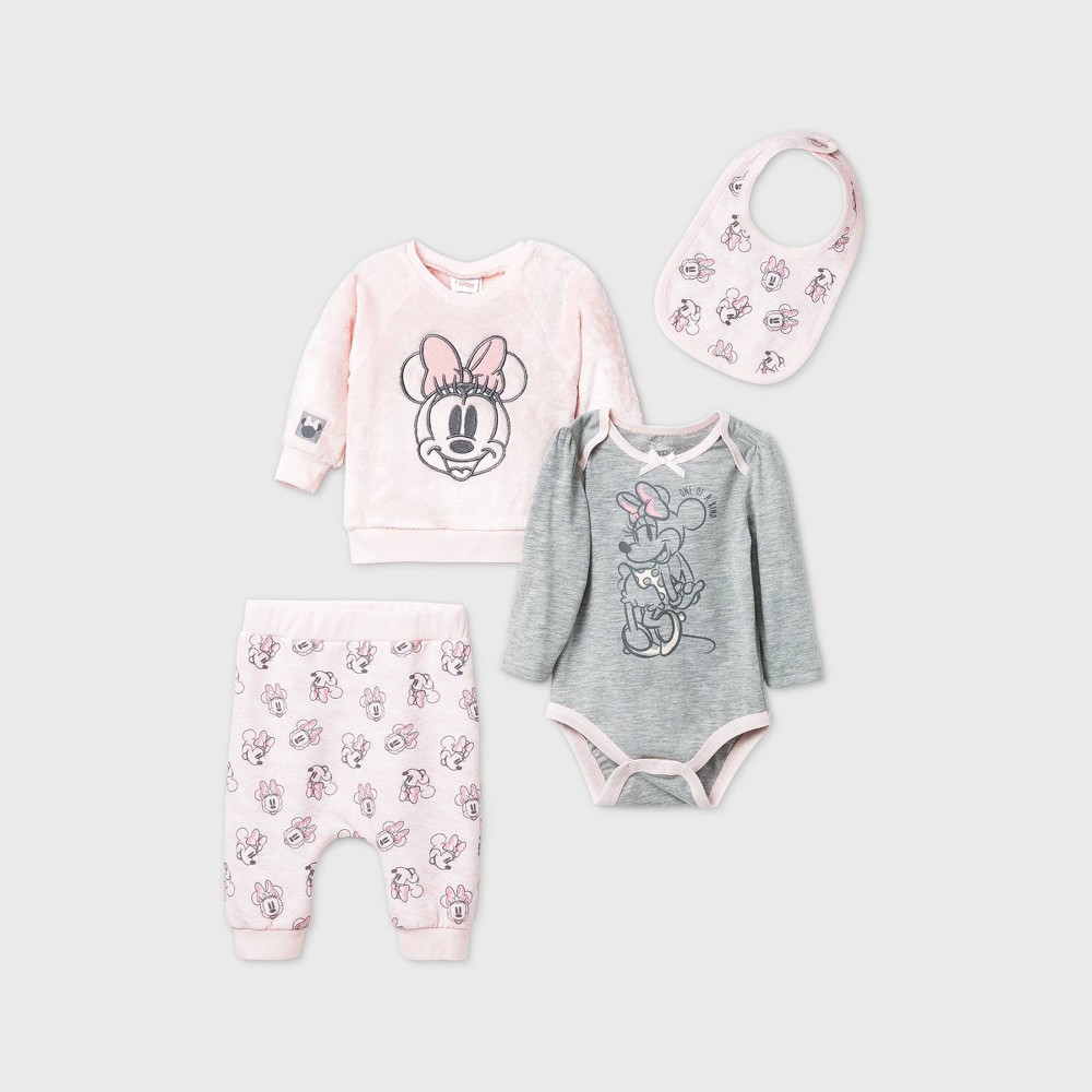 Baby Girls' 4pk Minnie Mouse Woobie Fleece Long Sleeve Top and Bottom Set - | Target
