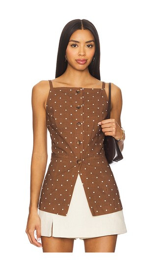 Elsie Top in Brown Ivory Dot | Revolve Clothing (Global)