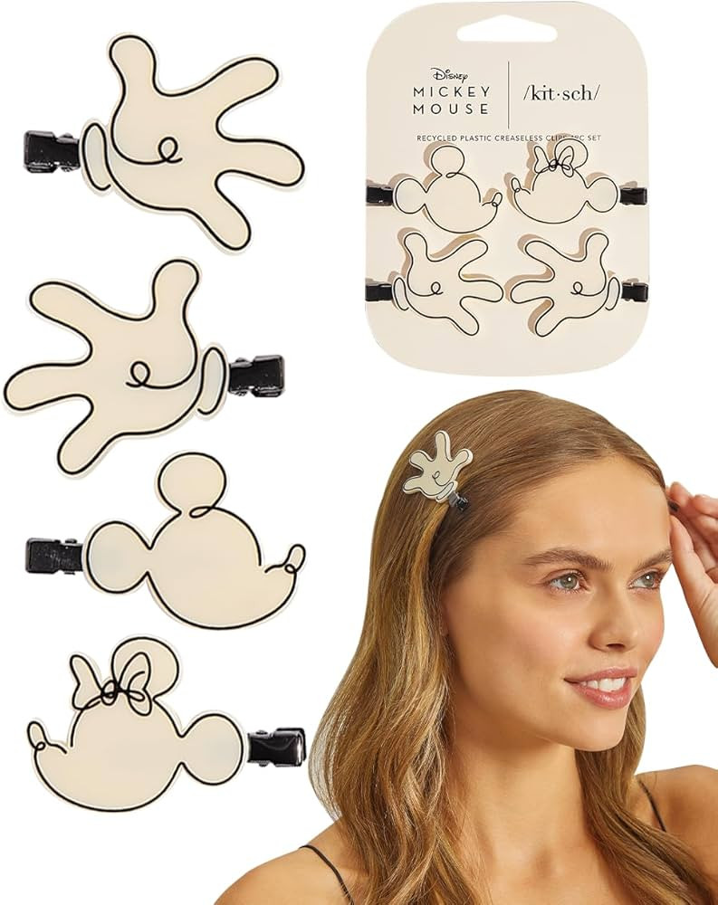 Mickey/ Minnie x Kitsch Creaseless Hair Clips, Recycled Plastic No Bend Hair Clips for Makeup, No... | Amazon (US)