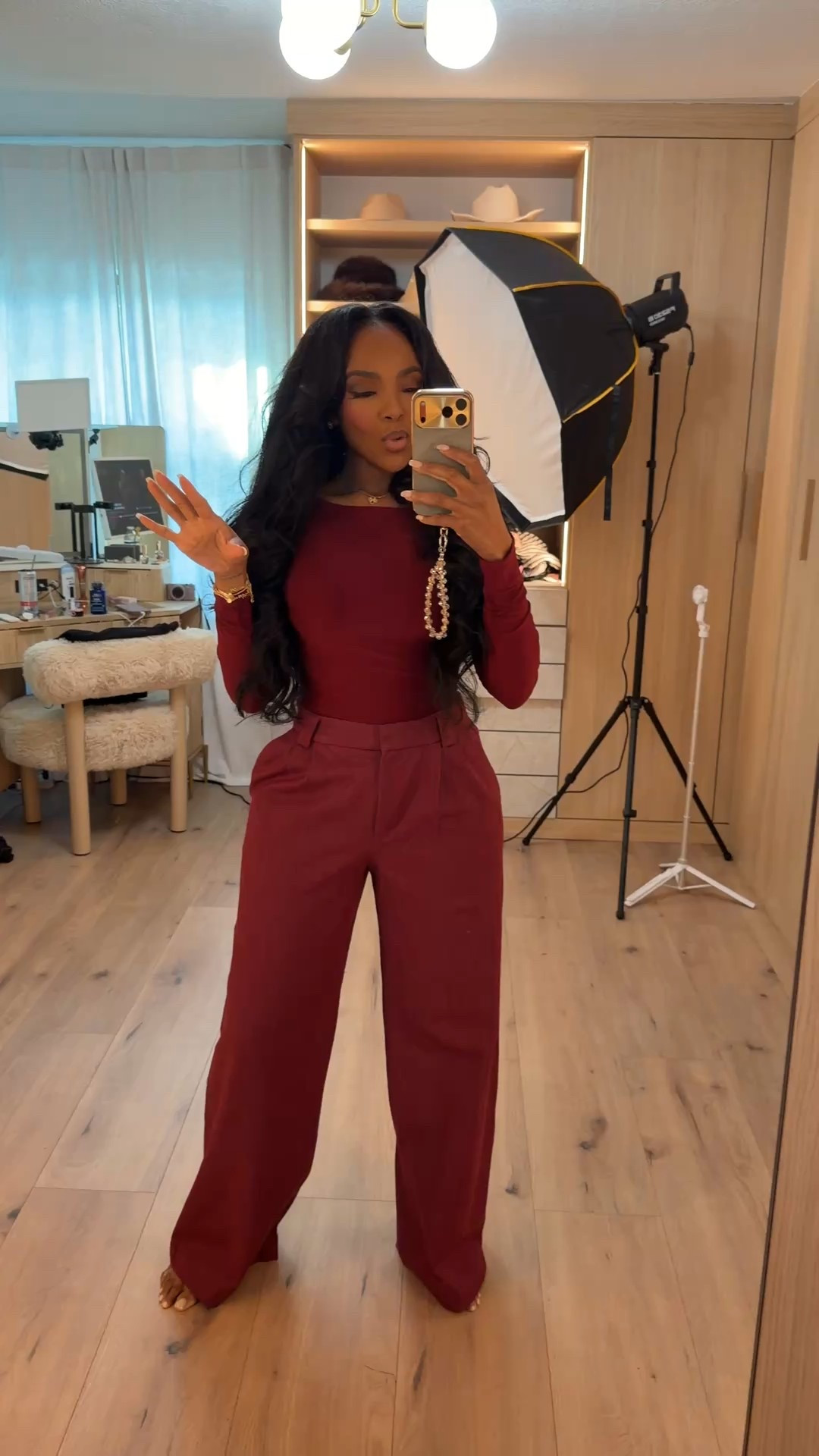 Monochrome done right — rich burgundy tones styled head-to-toe for an effortlessly elevated look. The fitted long-sleeve top paired with tailored wide-leg trousers creates a clean, flattering silhouette that feels both powerful and polished.

Perfect for workdays, dinner plans, holiday events, and chic everyday outfits.

📏 Sizing:
Top (Small) • Pants (27 Long or 4 Long)
Height — 5’4” | 138 lbs | Bust — 34D | Waist — 27” | Hips — 40”

burgundy outfit ideas, monochrome winter look, wide leg trousers outfit, elevated everyday style, chic neutral fashion, polished minimalist outfits

✨ Everything linked below for easy shopping

Follow me on Instagram and YouTube @kirasfashionfinds

#LTKHoliday #LTKPetite #LTKootd