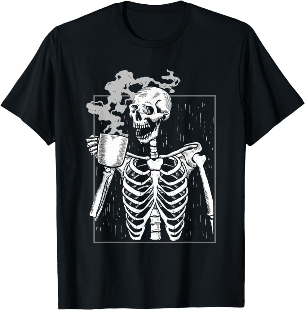Funny Skeleton Drinking Coffee Caffeine Lover Coffee Brewer T-Shirt | Amazon (US)