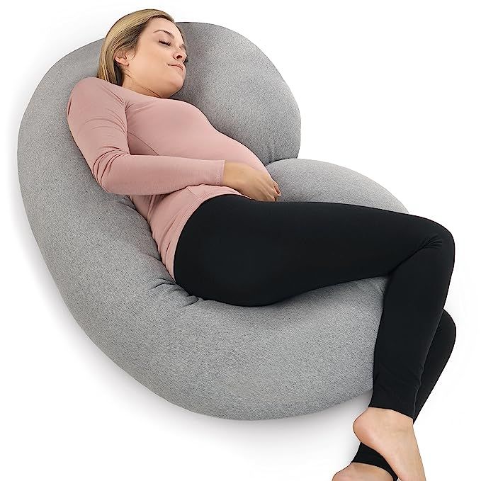 PharMeDoc Pregnancy Pillow with Jersey Cover, C Shaped Full Body Pillow Grey | Amazon (US)