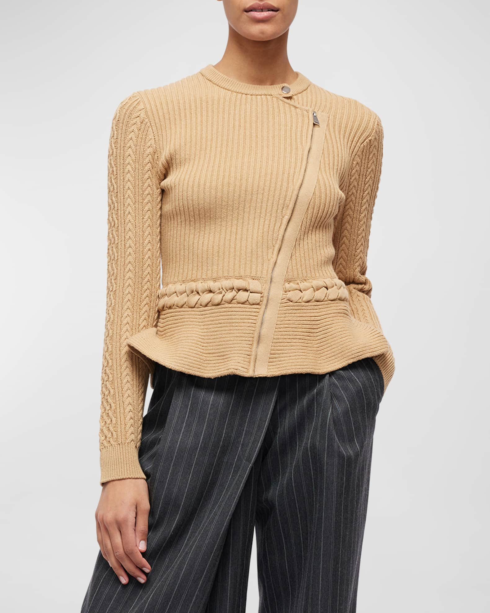 SIMKHAI Andi Fisherman Knit Peplum Jacket | Neiman Marcus