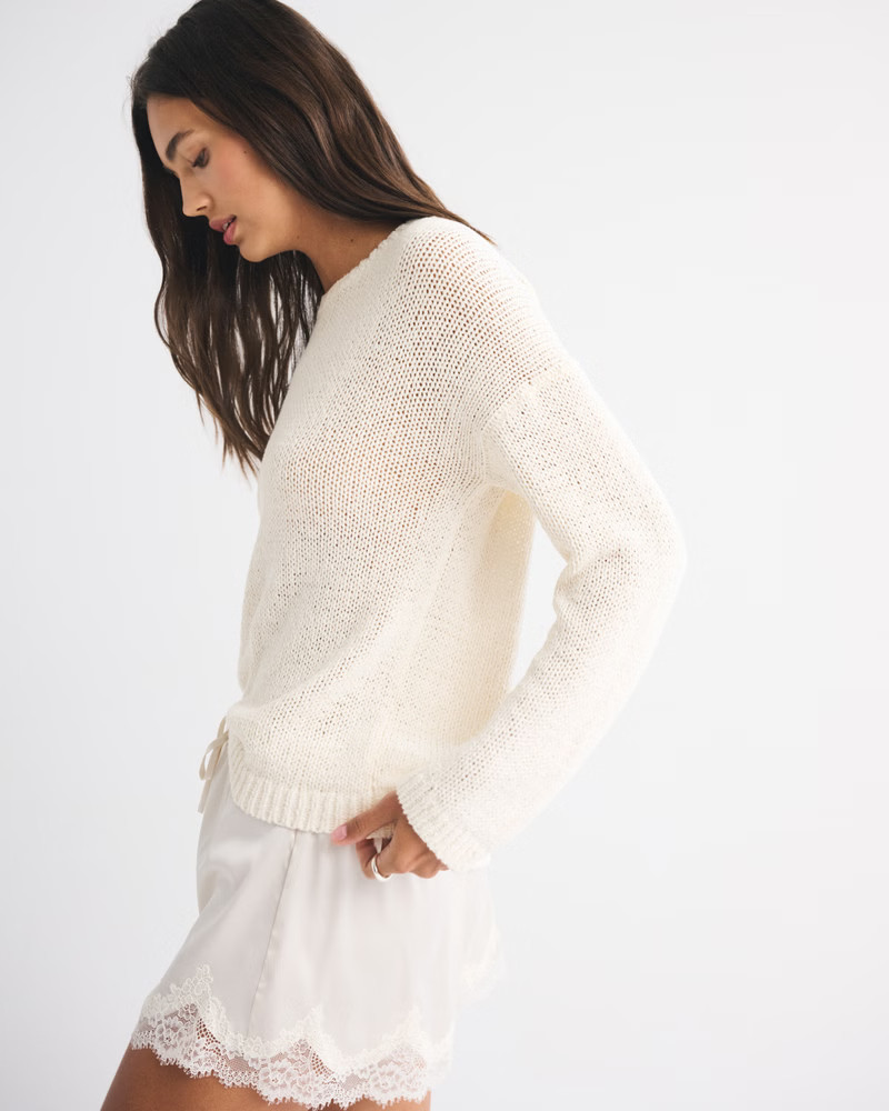 Open-Stitch Textural Crew Sweater | Abercrombie & Fitch (US)