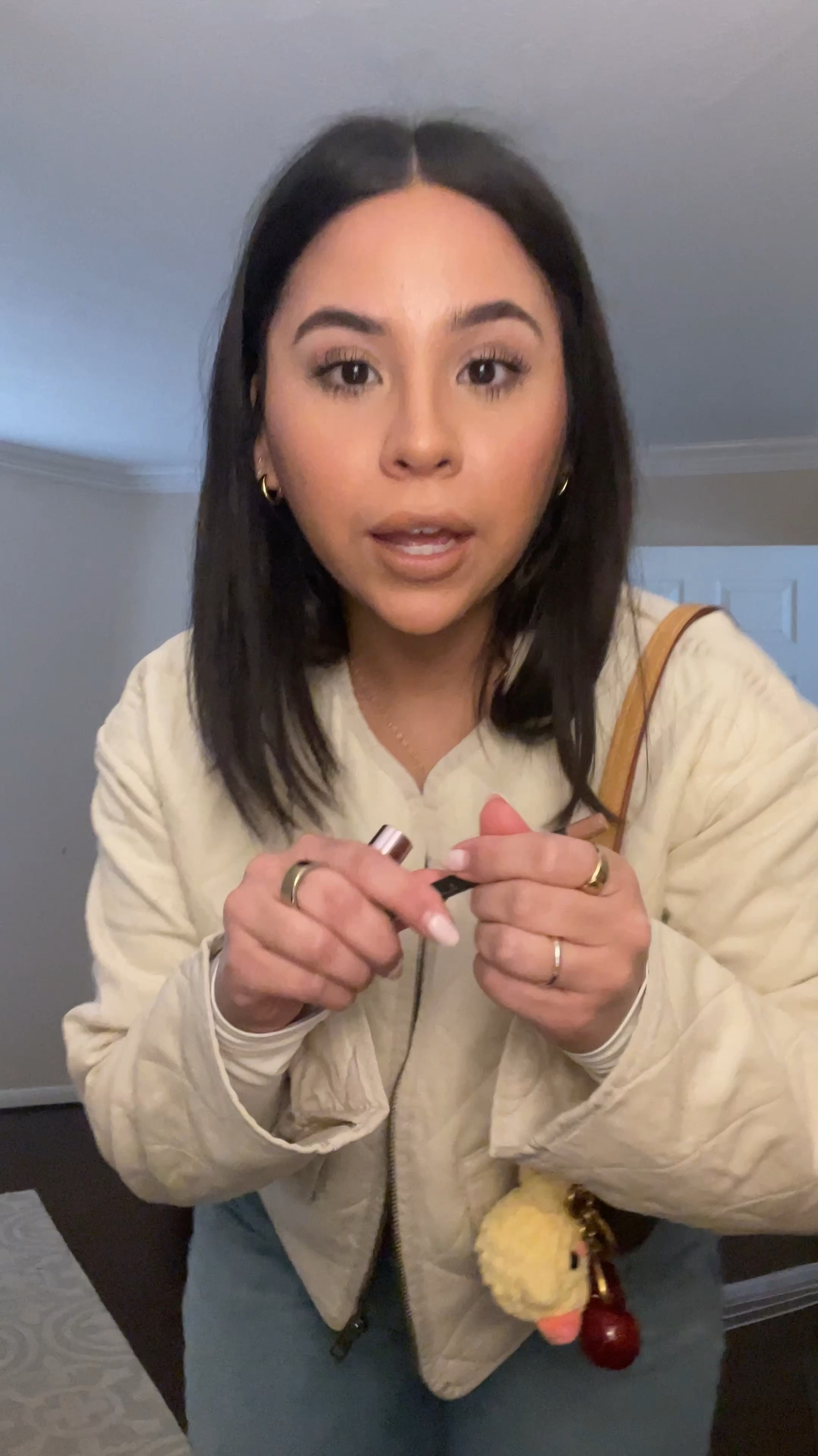 Casual early spring outfit idea 
Abercrombie curve love jeans: 26 short 
Quilted jacket: xs 
White square neck long sleeve bodysuit: small 
New balance sneakers: 4.5 men 
Louis Vuitton ivy wallet on chain
Cherry bag charm
Gold huggie earrings 
Gold oura ring 
Ysl love shine lip stick 
L’Oréal Paris colour riche lip liner “119” 
Sol de Janeiro 59 delicia drench body mist 

#LTKStyleTip #LTKPetite #LTKSpringSale