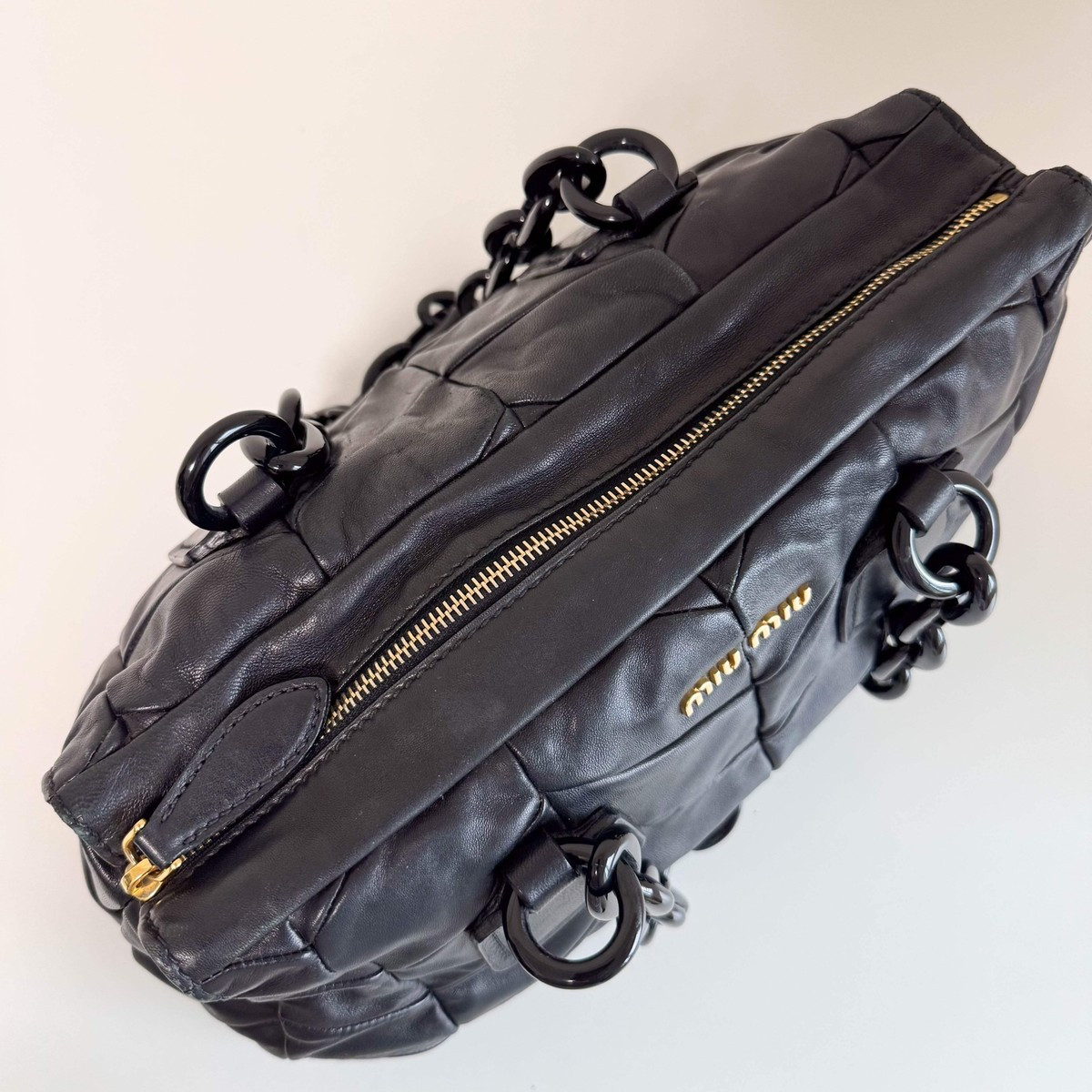 MIU MIU Black Nappa Leather Plastic Chain Shoulder Bag | eBay US