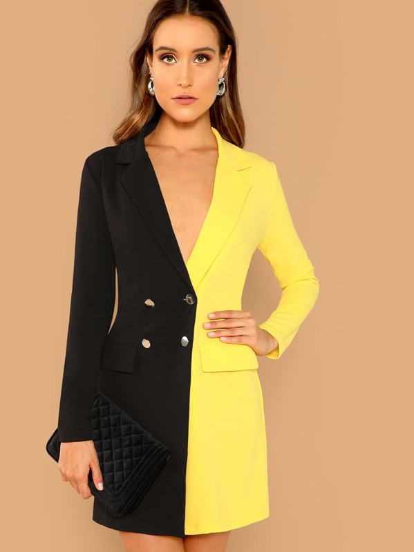 Two Tone Double Breasted Blazer Dress | SHEIN