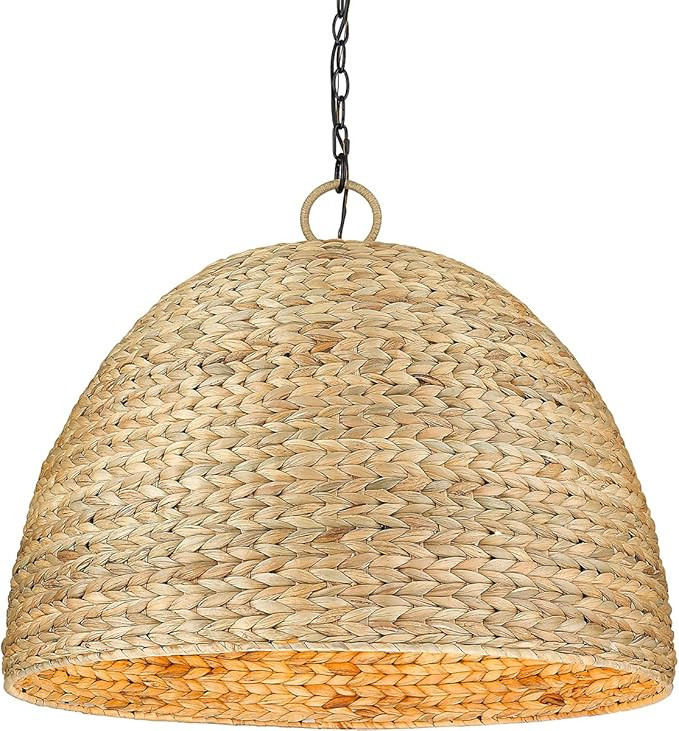 Golden Lighting Rue 8 Light Pendant Matte Black with Woven Sweet Grass | Amazon (US)