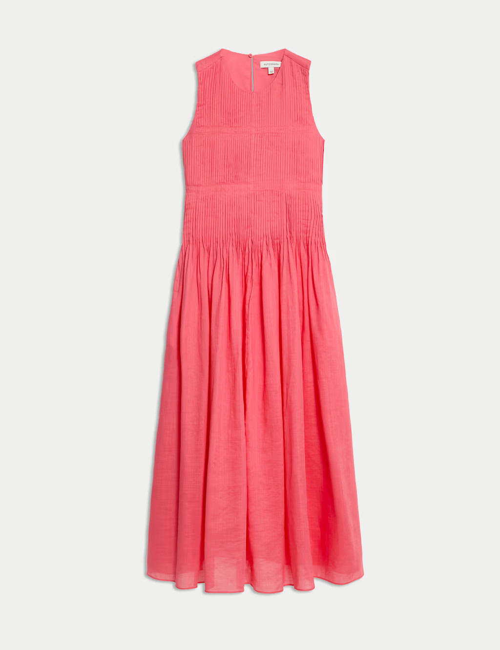 Pure Ramie Round Neck Pintuck Midi Shirred Dress | Marks & Spencer (UK)