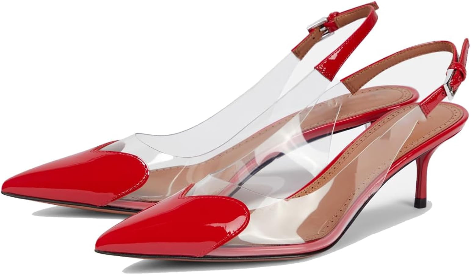 YIYA Women's Heart Slingback Heels Pumps Patent Leather Clear PVC Kitten Mid Heel Sexy Closed Poi... | Amazon (US)