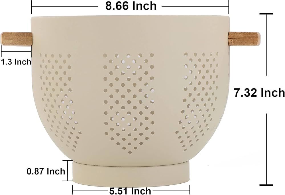 Metal Colander with Wood Handle, 5.5 Quart Powder Coated Steel Large Kitchen Strainer Stable Base... | Amazon (US)