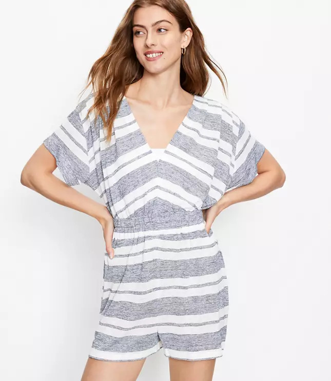 LOFT Beach Striped V-Neck Romper | LOFT