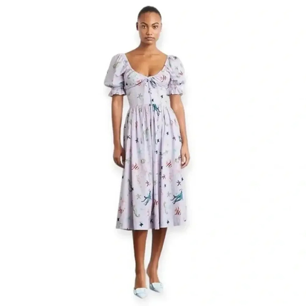 NWT Hill House The Ophelia Puff-sleeve Midi Dress Size M Sea Creatures #2H459 | Poshmark