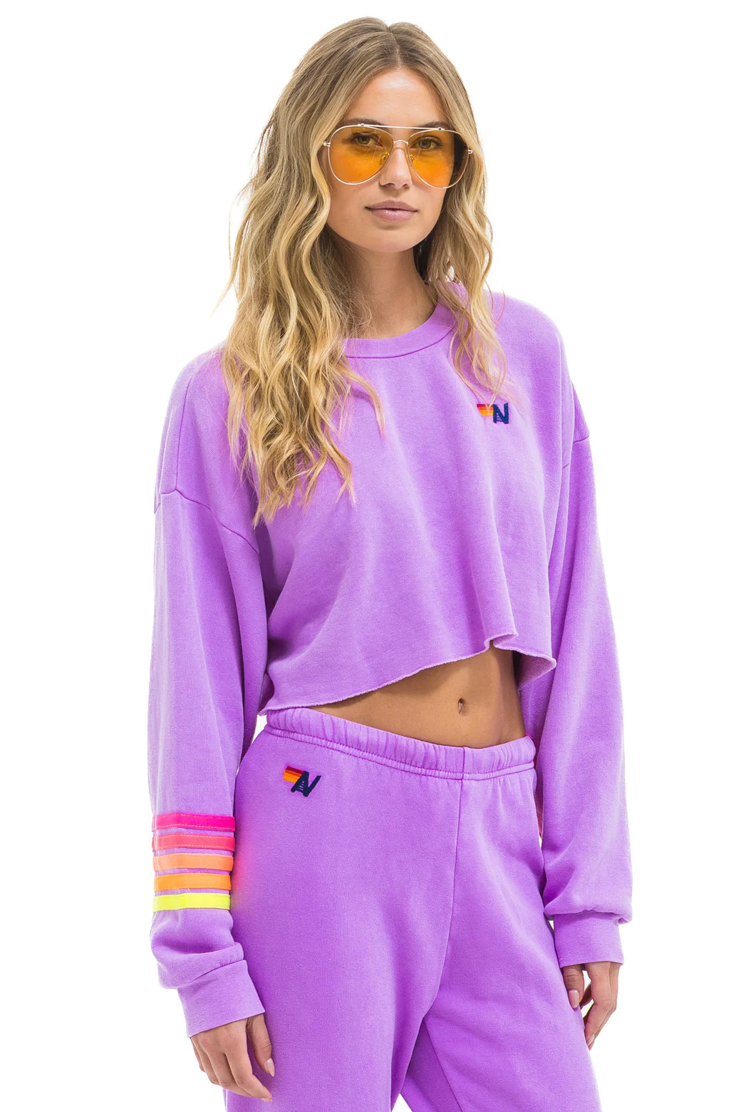 RUGBY STITCH CROPPED CREW SWEATSHIRT RELAXED - NEON PURPLE // NEON | Aviator Nation