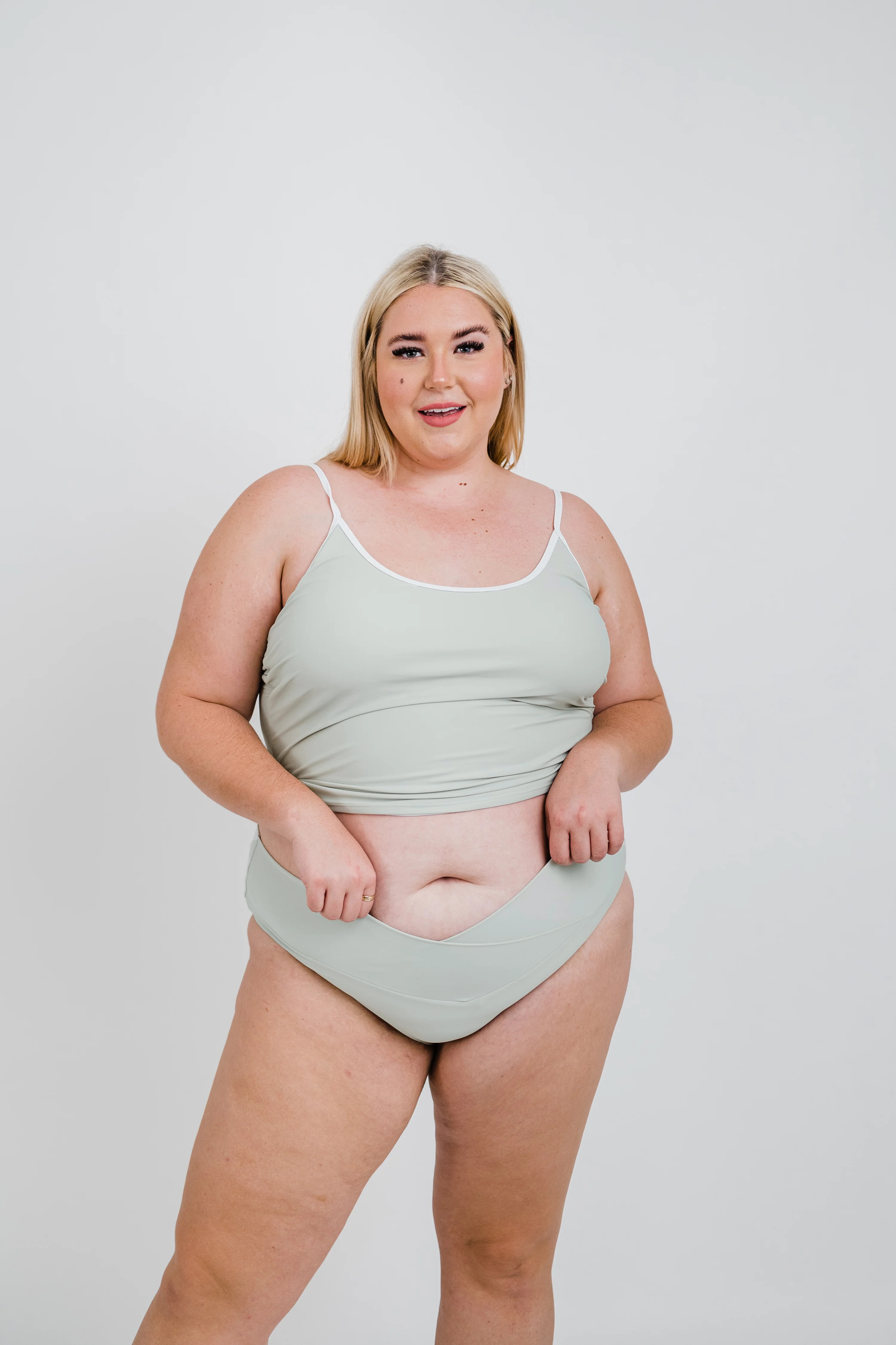 Centara Top | Sage with White Piping | Final Sale | Coral Reef Swim