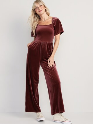 Flutter-Sleeve Velvet Jumpsuit for Women | Old Navy (US)