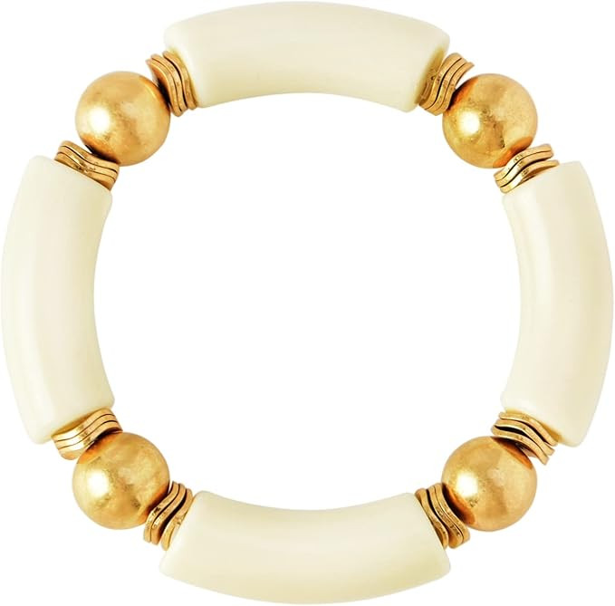 LALAPPLE Gold Plated Beaded Acrylic Bamboo Tube Bangle Bracelets for Women, Colorful Chunky Curve... | Amazon (US)