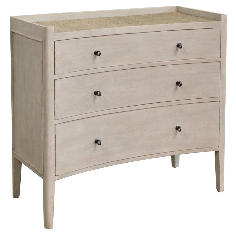 Ryan Coastal Beach Off White Wood Wicker Cane Top 3 Drawer Bachelor Chest | Kathy Kuo Home