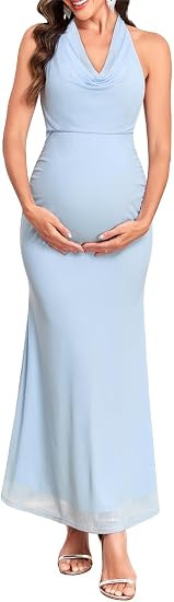 CYCLAMEN Maternity Halter Neck Dress Sleeveless Bodycon Mermaid Backless Pregnancy Dresses Baby S... | Amazon (US)