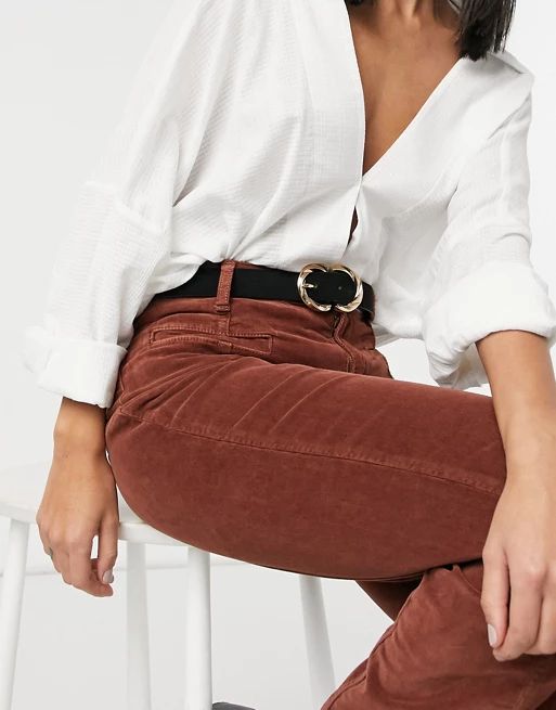 Pieces suede belt with silver twisted buckle in black | ASOS (Global)
