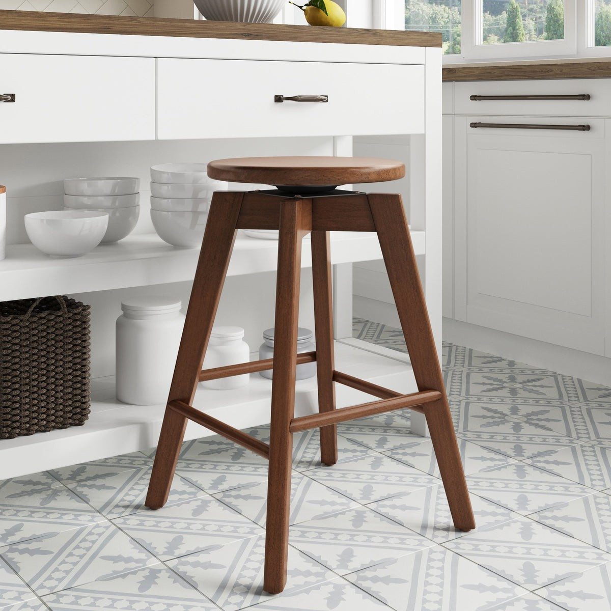 Amalia Bar Stool | Counter Height 360 Swivel Seat | Solid Wood | Nathan James