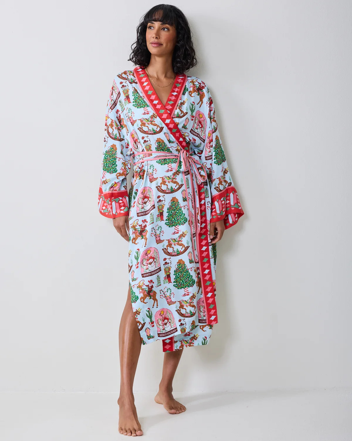 Cowboy Christmas - Eco Satin Robe - Icicle | Printfresh