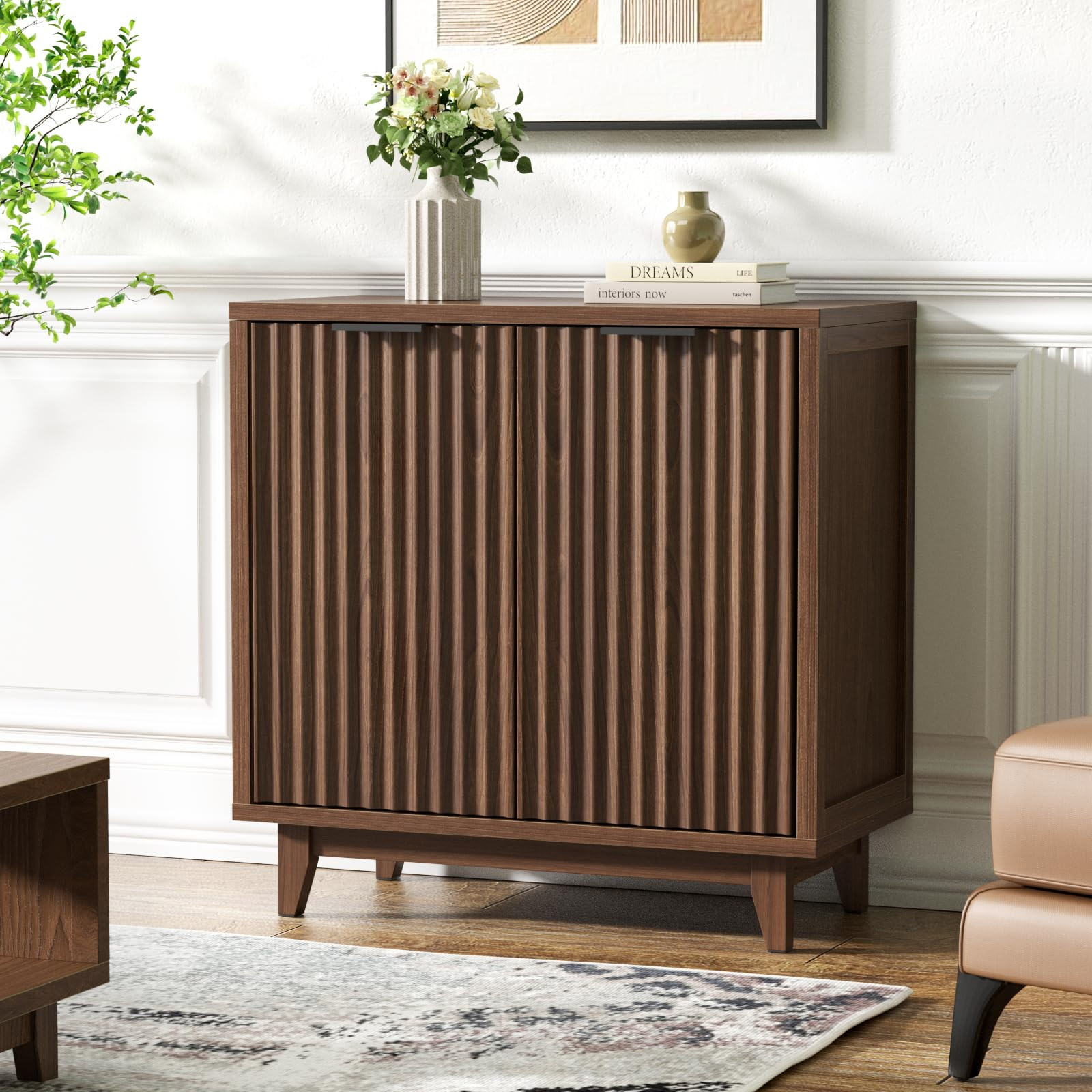 Fluted Cabinet with Storage, 2 Doors Sideboard Buffet, Mid Century Modern Accent Cabinet with Adj... | Amazon (US)