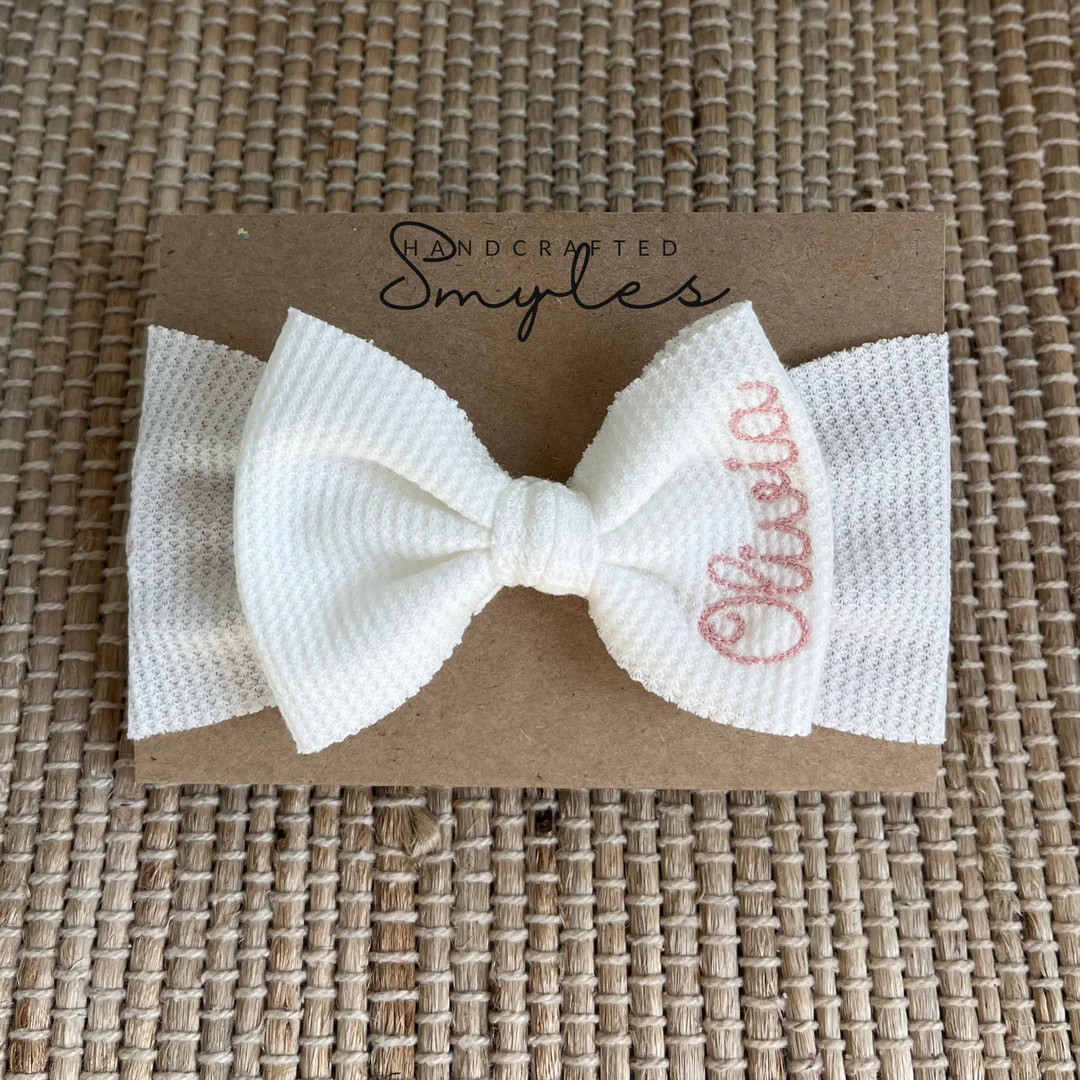Monogram Baby Bow Headband with Name Baby Girl Headwrap for Newborn Custom Headwrap Bow Soft Baby... | Etsy (US)