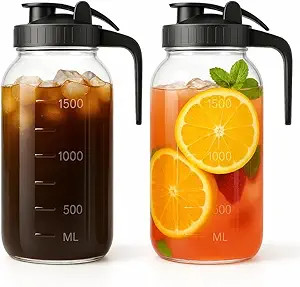 Mason Jar Pitcher Set of 2-64oz (2 Quart) Airtight & Leakproof Glass Pitcher with Lid, Perfect fo... | Amazon (US)