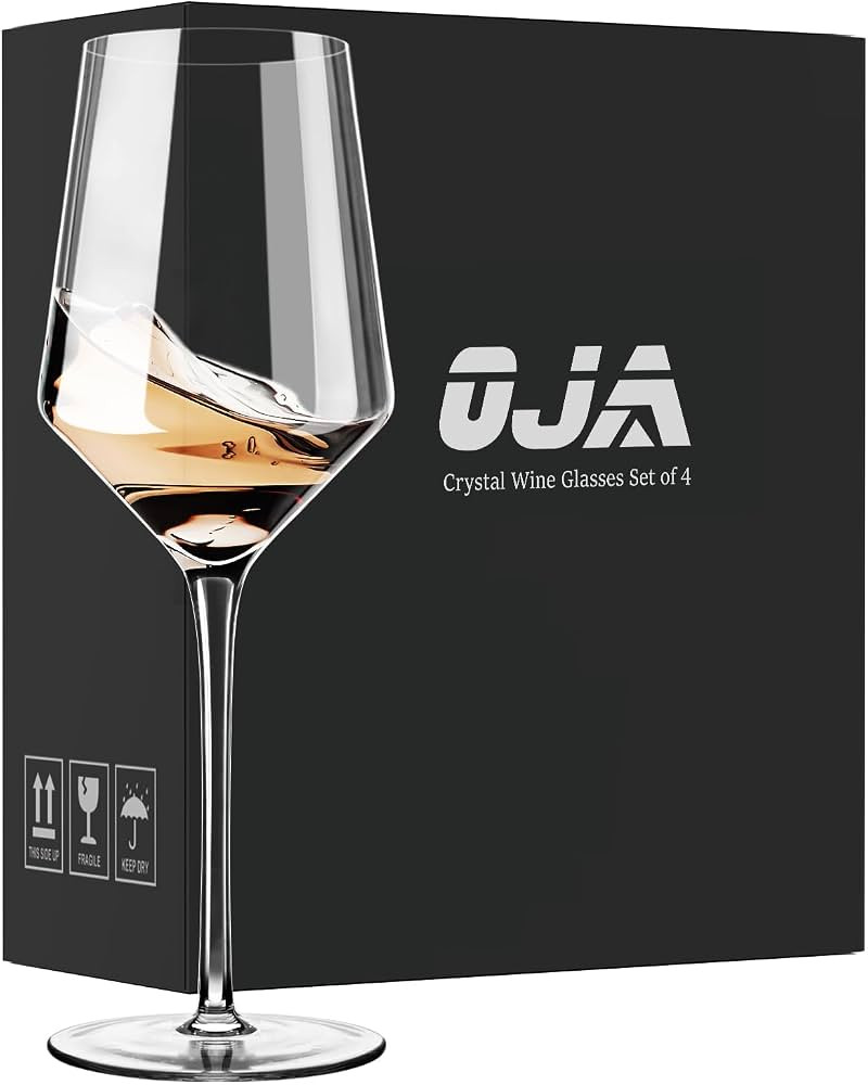 OJA White Wine Glasses Set of 4- Modern Crystal Hand Blown Wine Glass-15 oz,Thin Rim,Long Stem,Pe... | Amazon (US)