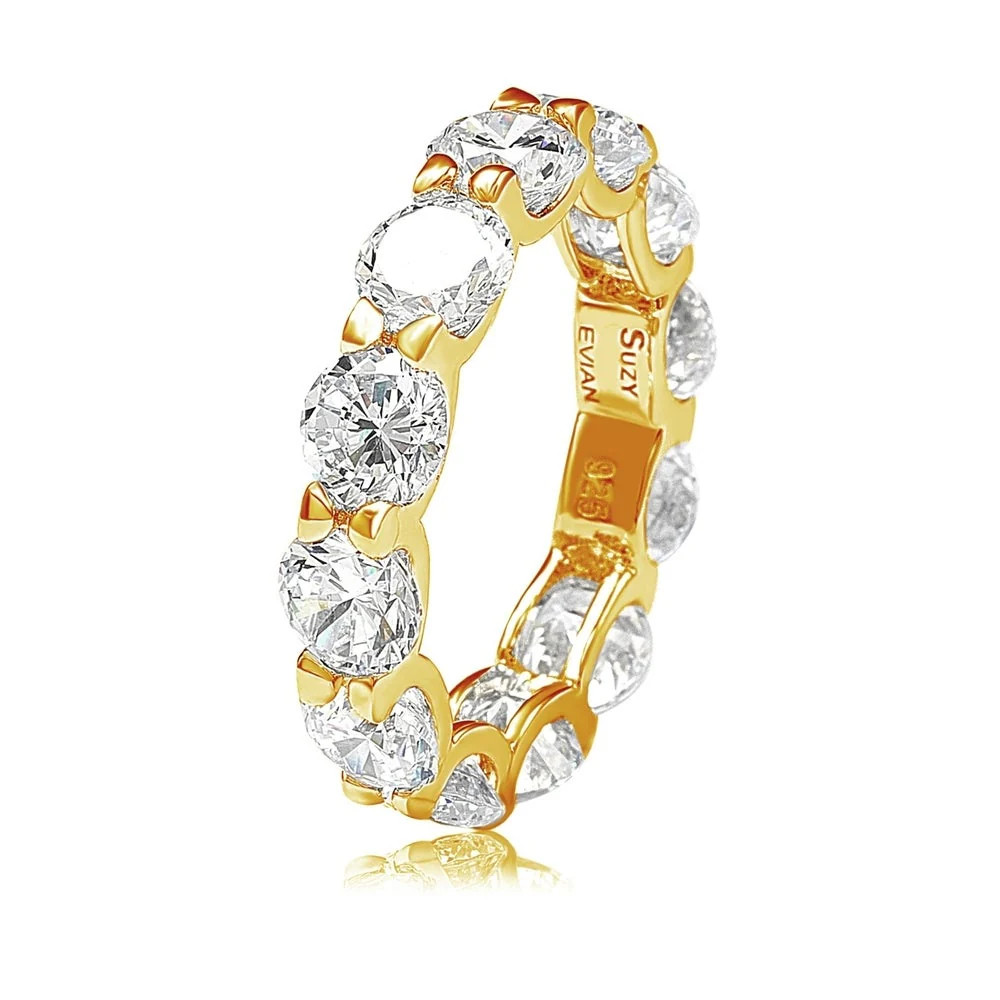 Suzy Levian Golden Sterling Silver Cubic Zirconia Round U-Shape Eterni | SUZY LEVIAN