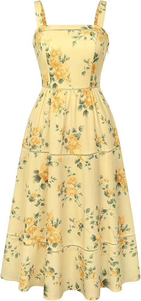Belle Poque Tiered Dress Women Square Neck Vintage Midi Spring Summer Tea Garden Party Sun Dresse... | Amazon (US)