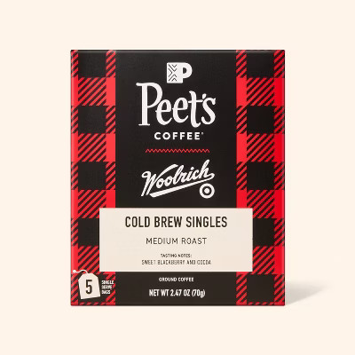 Peet's Coffee Buffalo Check Blend Cold Brew Medium Roast Coffee Steep Bags - 5ct - Woolrich x Tar... | Target