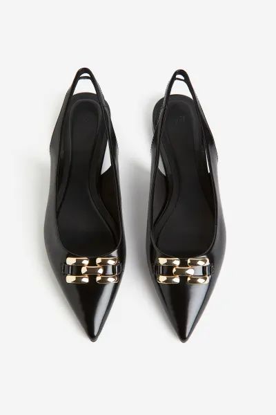 Pointed Slingbacks - Black/crocodile-patterned - Ladies | H&M US | H&M (US + CA)