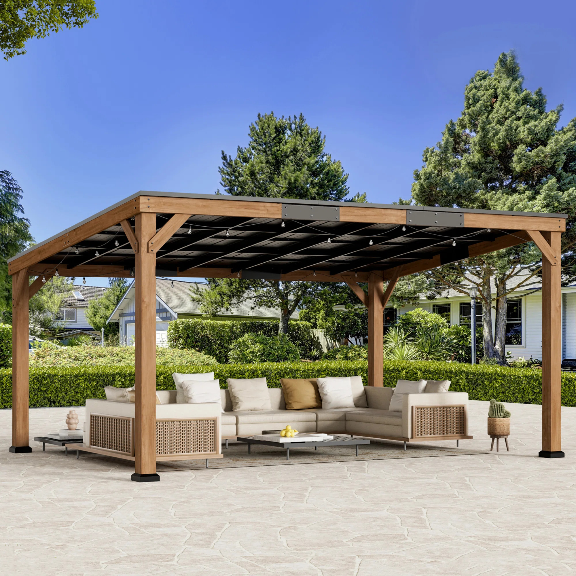 Supreme Premium Cedar Wood Hardtop Slop Roof Gazebo, Outdoor Pavilion Permanent Storage And Grill... | Wayfair North America