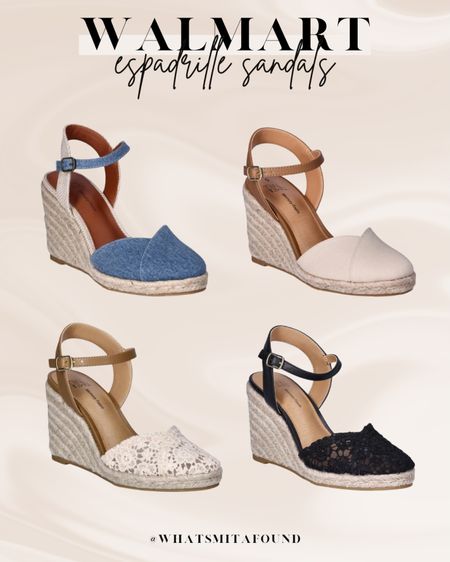 Walmart espadrille sandals, only $22! Espadrille wedges, espadrille sandals, ankle strap espadrilles, chambray espadrilles, denim espadrilles, linen espadrilles, beige espadrilles, black eyelet espadrilles, tan eyelet espadrilles, trendy espadrilles, affordable espadrilles, wedge sandals, affordable wedge sandals, summer sandals, summer espadrilles 

#LTKSeasonal #LTKShoeCrush #LTKFindsUnder50