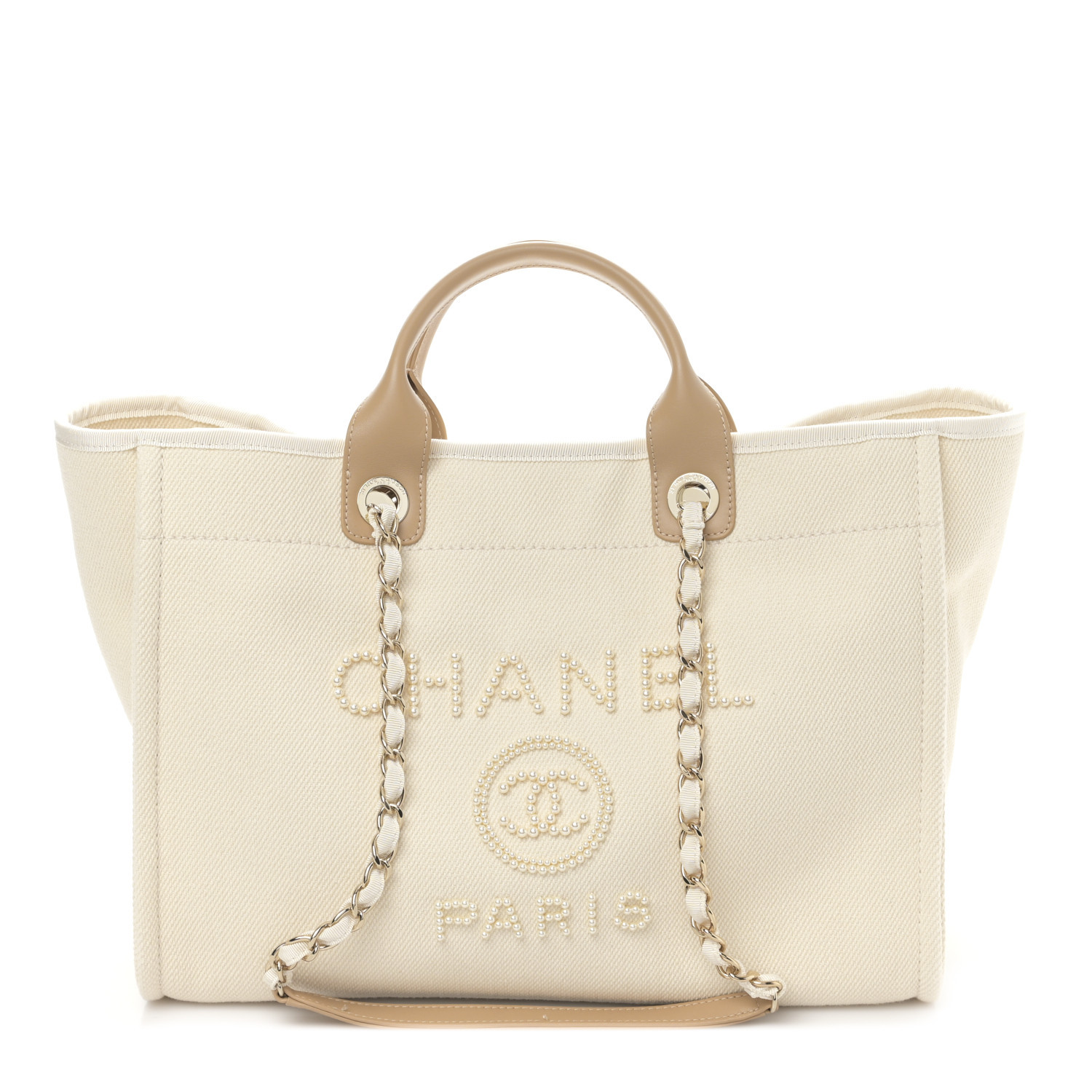 Canvas Pearl Medium Deauville Tote Ecru Beige | FASHIONPHILE (US)
