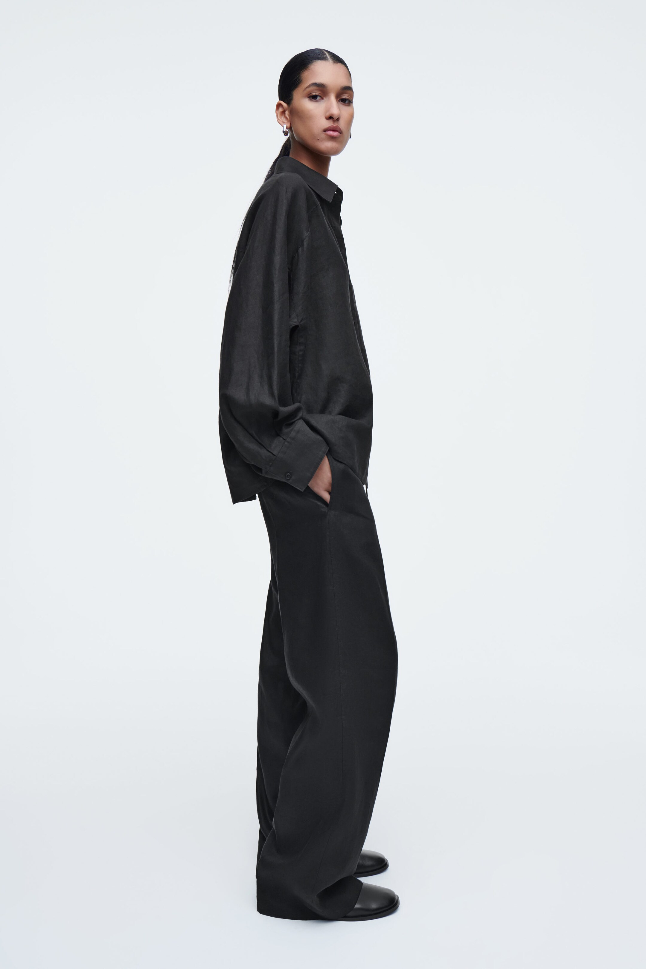 LINEN DRAWSTRING TROUSERS - BLACK | COS (EU)