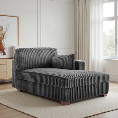 Bentura Oversized Upholstered Faux Rabbit Fur Flannel Chaise Lounge with Armrests & Throw Pillows | Wayfair North America
