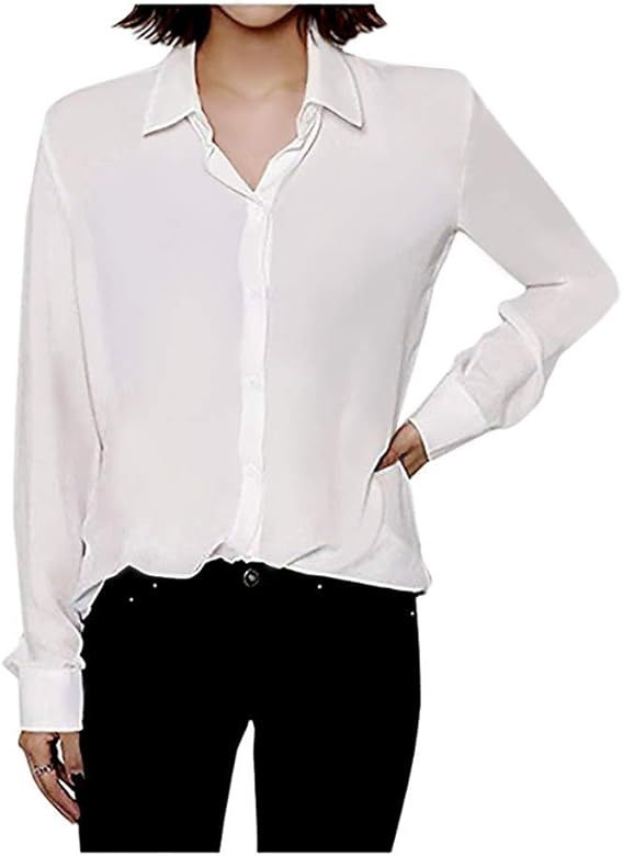 Women's Chiffon Long Sleeve Button Down Casual Shirt Blouse Top | Amazon (US)