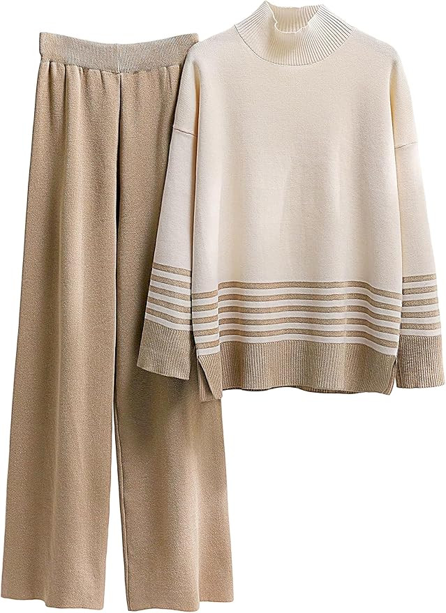Himosyber Women's Lounge Sets 2 Piece Outfit Knitted Pullover Sweater Tops and Pants Set Tracksui... | Amazon (US)