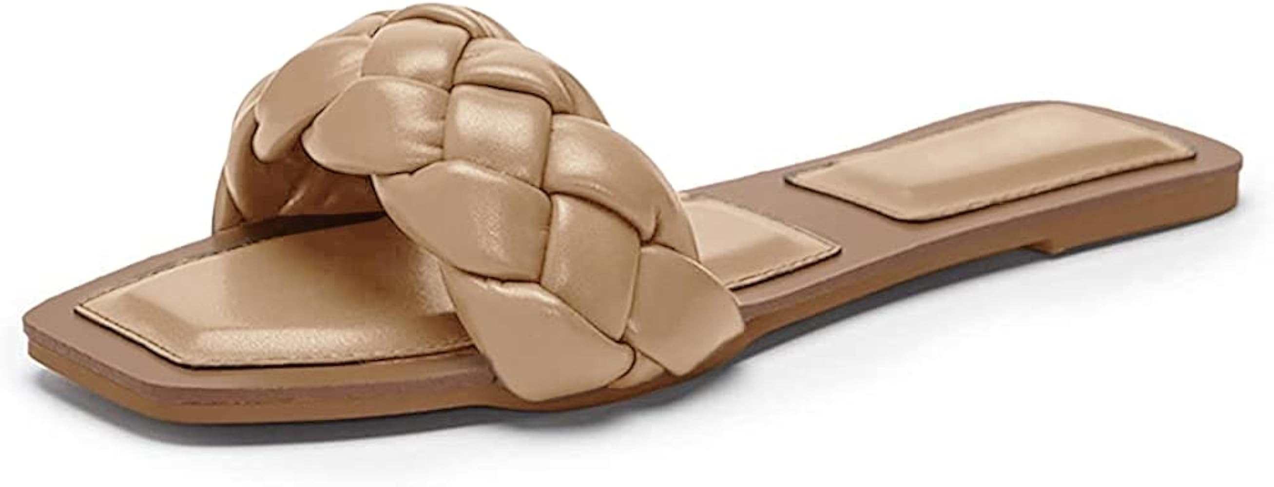 Amazon.com | Trish Lucia Womens Square Open Toe Flat Sandals Slip On Mule Slides Braided Strap Sl... | Amazon (US)