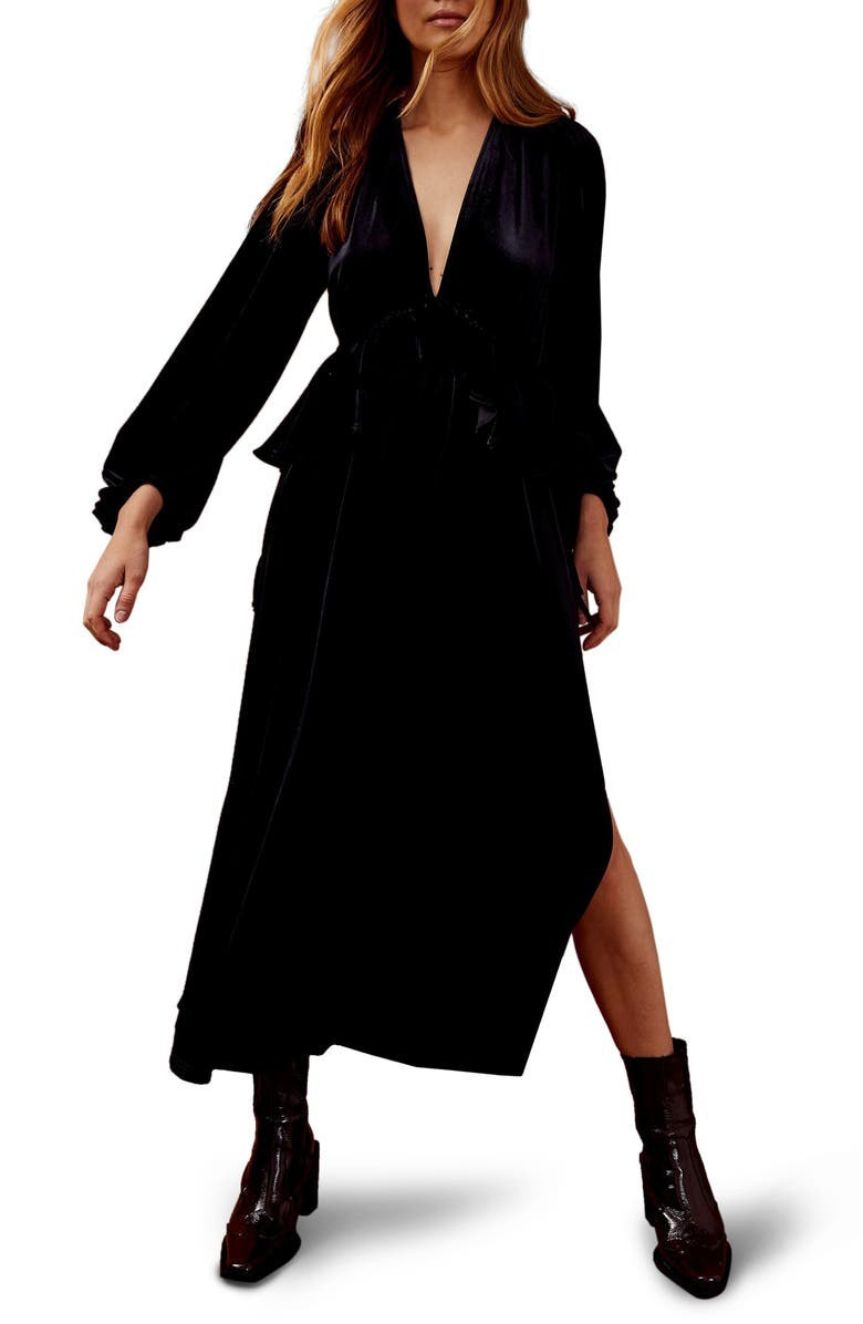 Deep Double-V Long Sleeve Velvet Dress | Nordstrom
