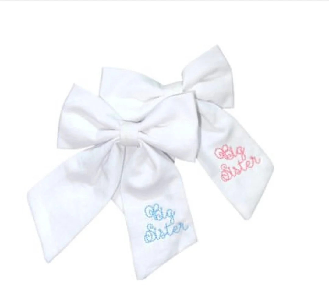 Embroidered Big Sister Hair Bow - Etsy | Etsy (US)