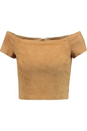 Alice + Olivia Woman Gracelyn Cropped Off-the-shoulder Suede Top Tan Size 2 | The Outnet US