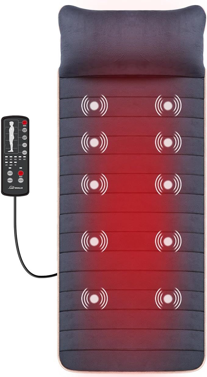 Snailax Massage Mat with 10 Vibrating Motors and 4 Therapy Heating pad Full Body Massager Cushion... | Amazon (US)