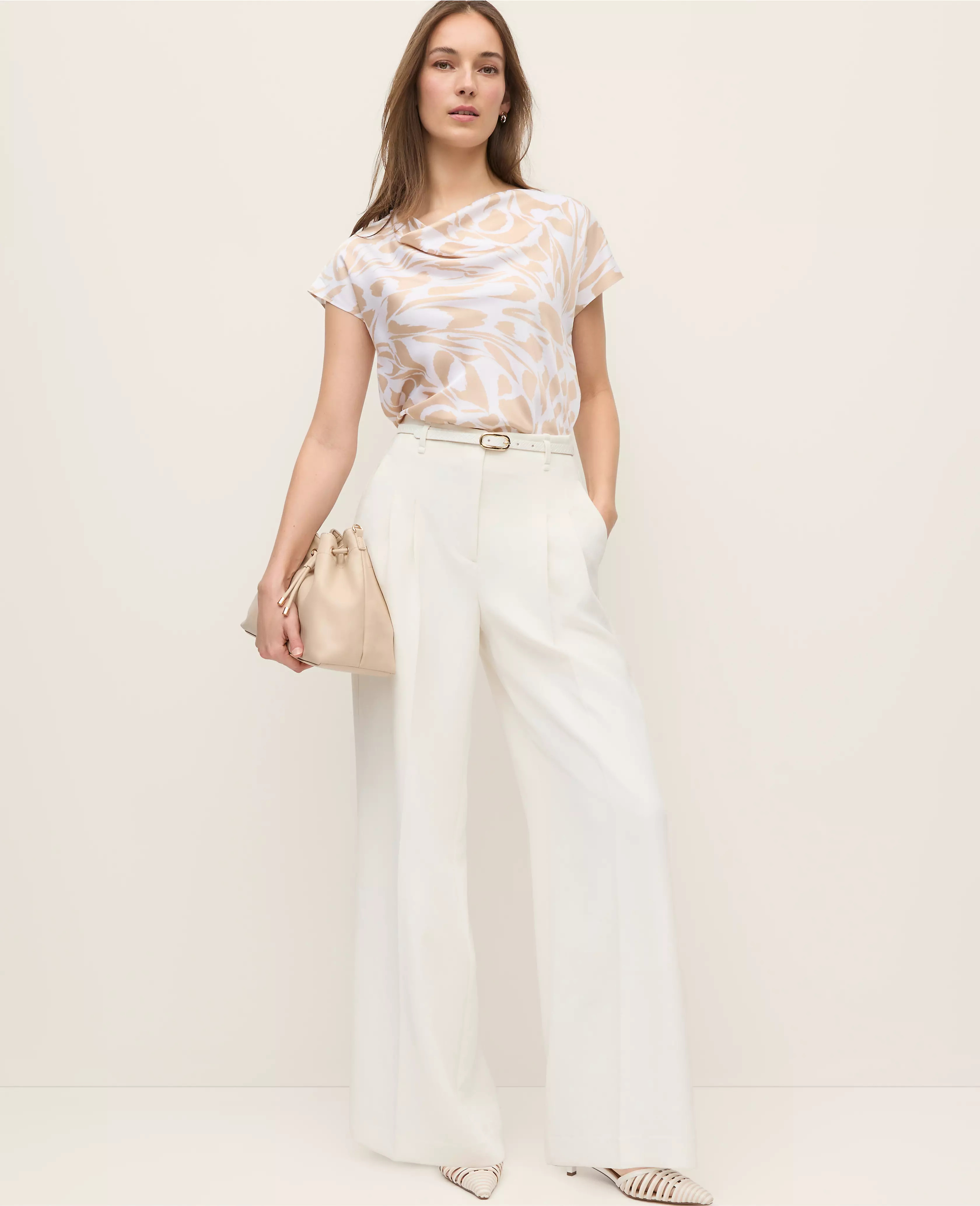 The Petite Pleated Wide-Leg Pant in Textured Crepe | Ann Taylor