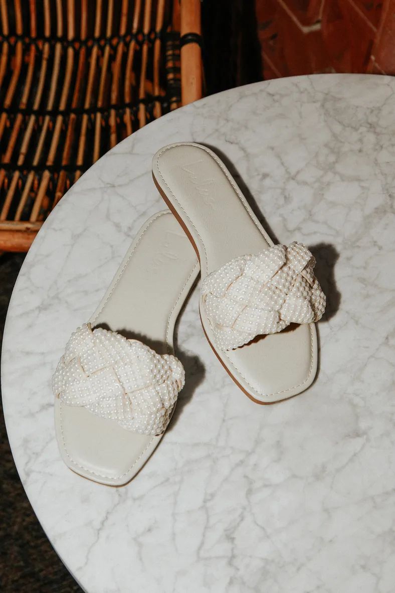 Avalon Ivory Pearl Braided Flat Slide Sandals | Lulus