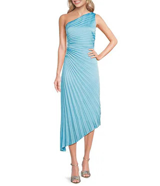 Belle by Badgley Mischka Kelsey Sleeveless One Shoulder Asymmetric Fit and Flare Midi Dress | Dil... | Dillard's